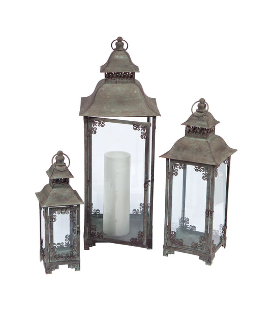 Lantern (Set Of 3) 16.5"H, 22"H, 29"H Metal/Glass