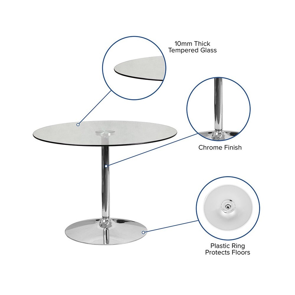 39.25'' Round Glass Table with 29''H Chrome Base