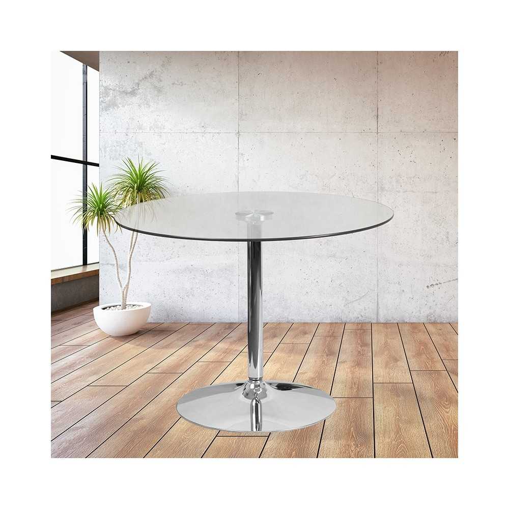 39.25'' Round Glass Table with 29''H Chrome Base