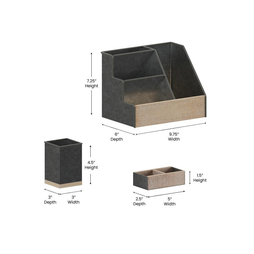 3PC Galvanized Organizer Set