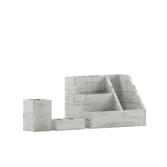 3PC Whitewashed Organizer Set