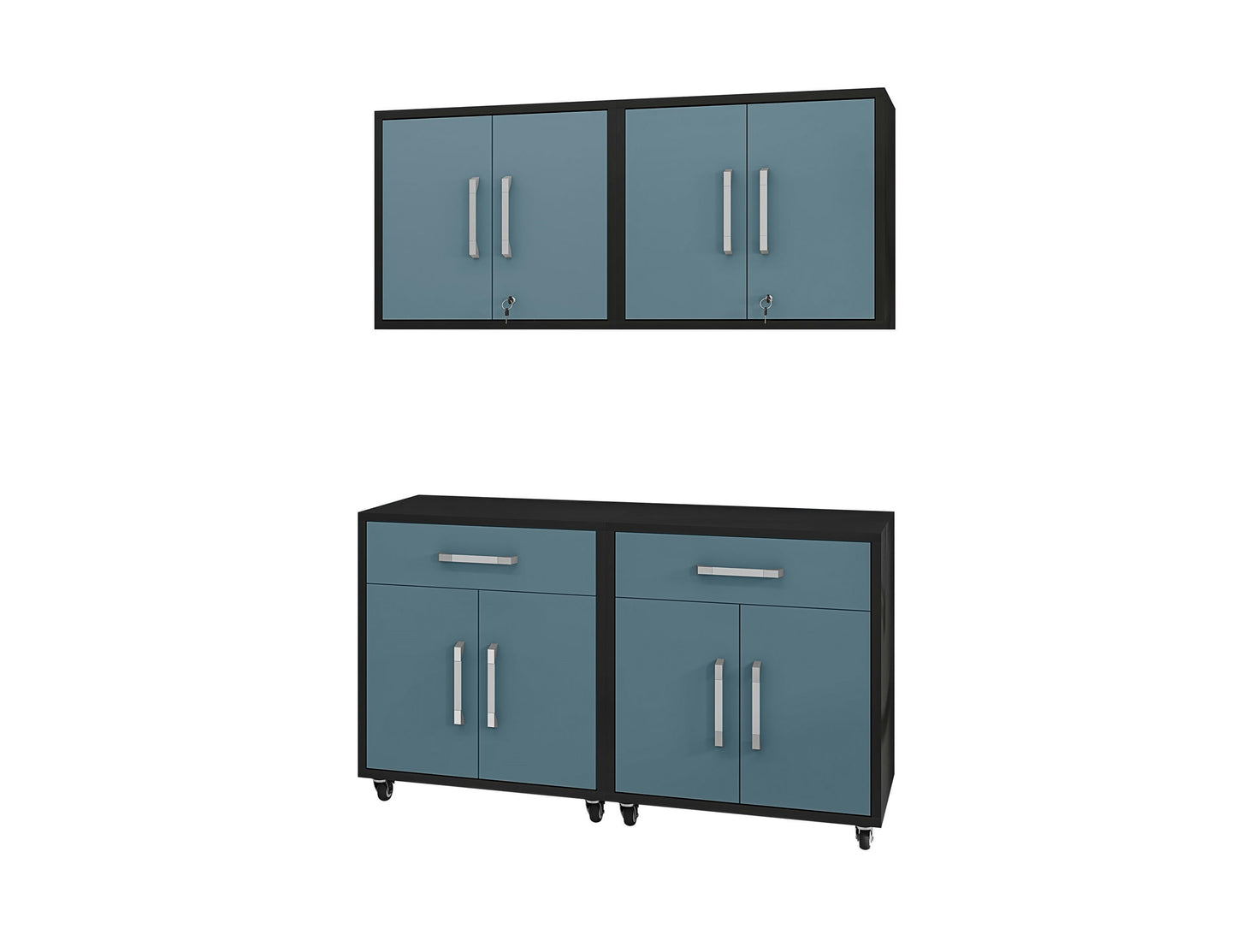 Eiffel 4-Piece Garage Storage Set in Matte Black and Aqua Blue