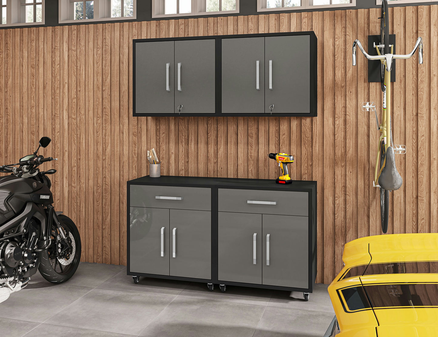 Eiffel 4-Piece Garage Storage Set in Matte Black and Grey