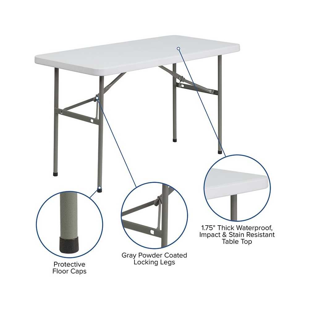 4-Foot Granite White Plastic Folding Table