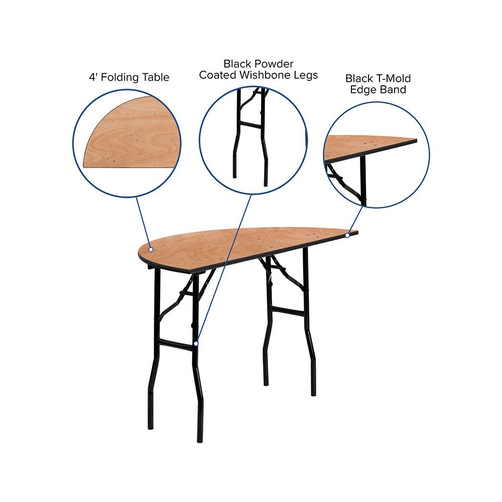 4-Foot Half-Round Wood Folding Banquet Table