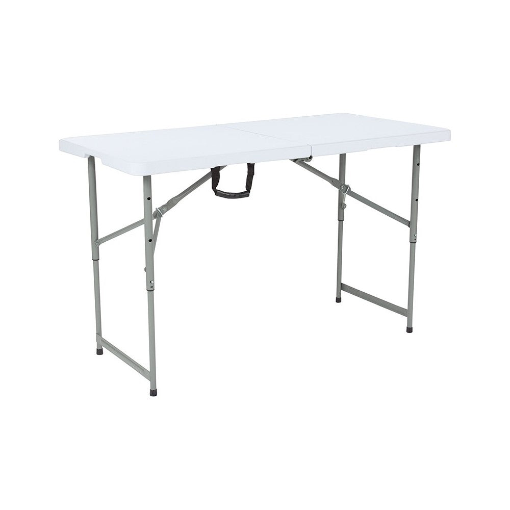 4-Foot Height Adjustable Bi-Fold Granite White Plastic Folding Table