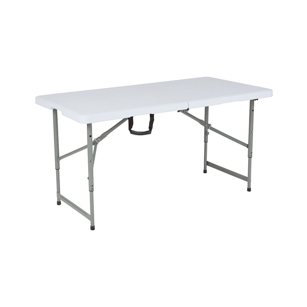 4-Foot Height Adjustable Bi-Fold Granite White Plastic Folding Table