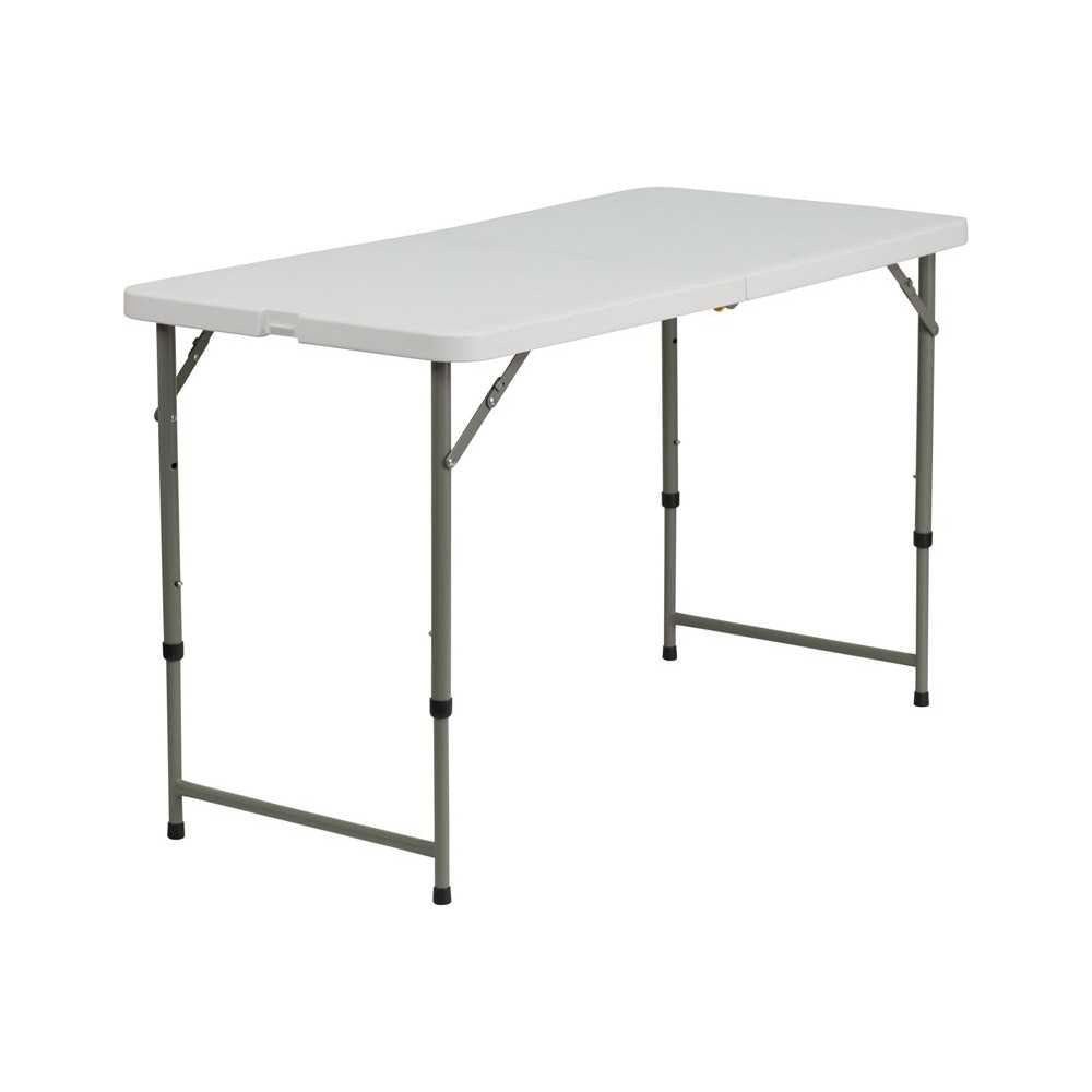 4-Foot Height Adjustable Bi-Fold Granite White Plastic Folding Table