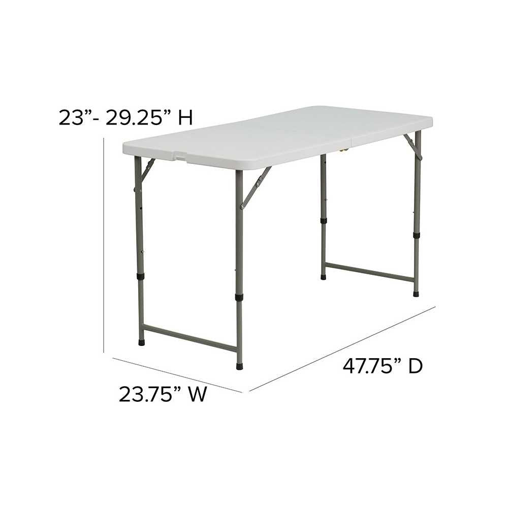 4-Foot Height Adjustable Bi-Fold Granite White Plastic Folding Table