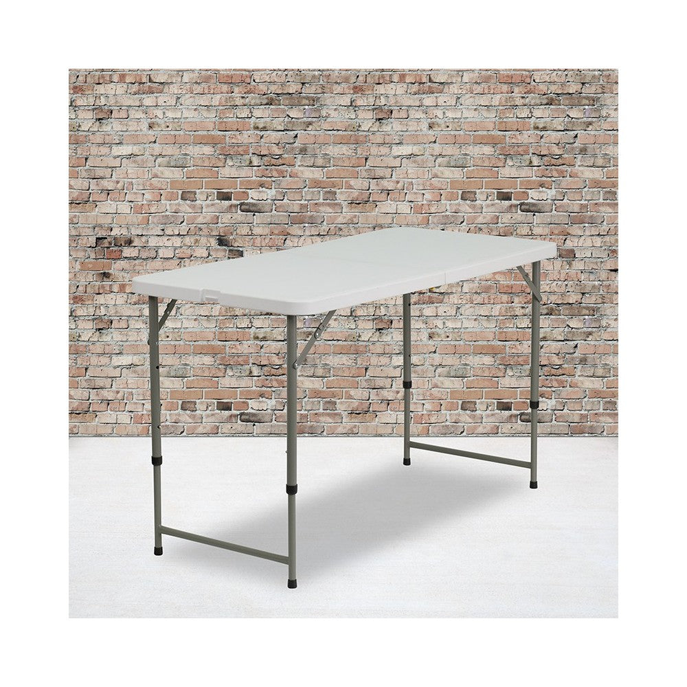 4-Foot Height Adjustable Bi-Fold Granite White Plastic Folding Table