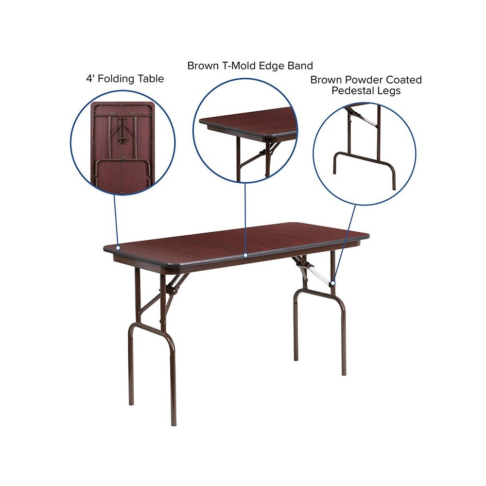 4-Foot Mahogany Melamine Laminate Folding Banquet Table