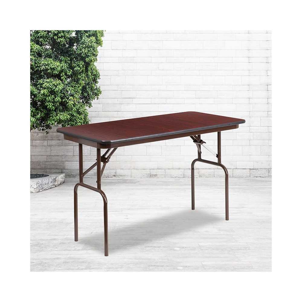 4-Foot Mahogany Melamine Laminate Folding Banquet Table