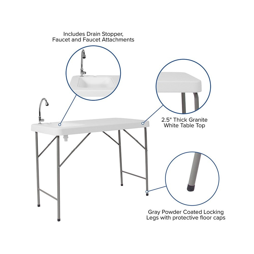 4-Foot Portable Fish Cleaning Table / Outdoor Camping Table and Sink