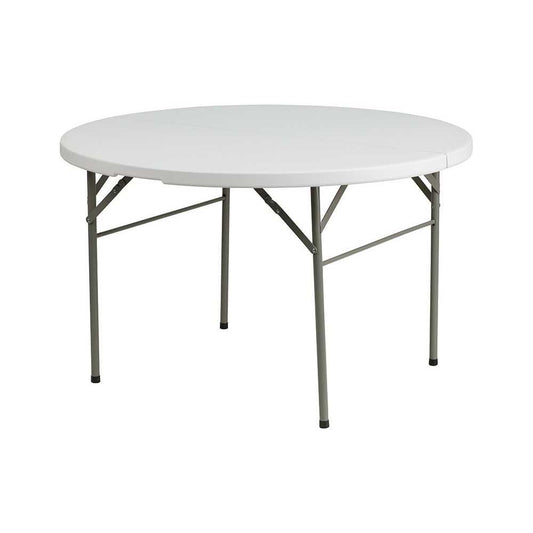 4-Foot Round Bi-Fold Granite White Plastic Banquet and Event Folding Table with Carrying Handle