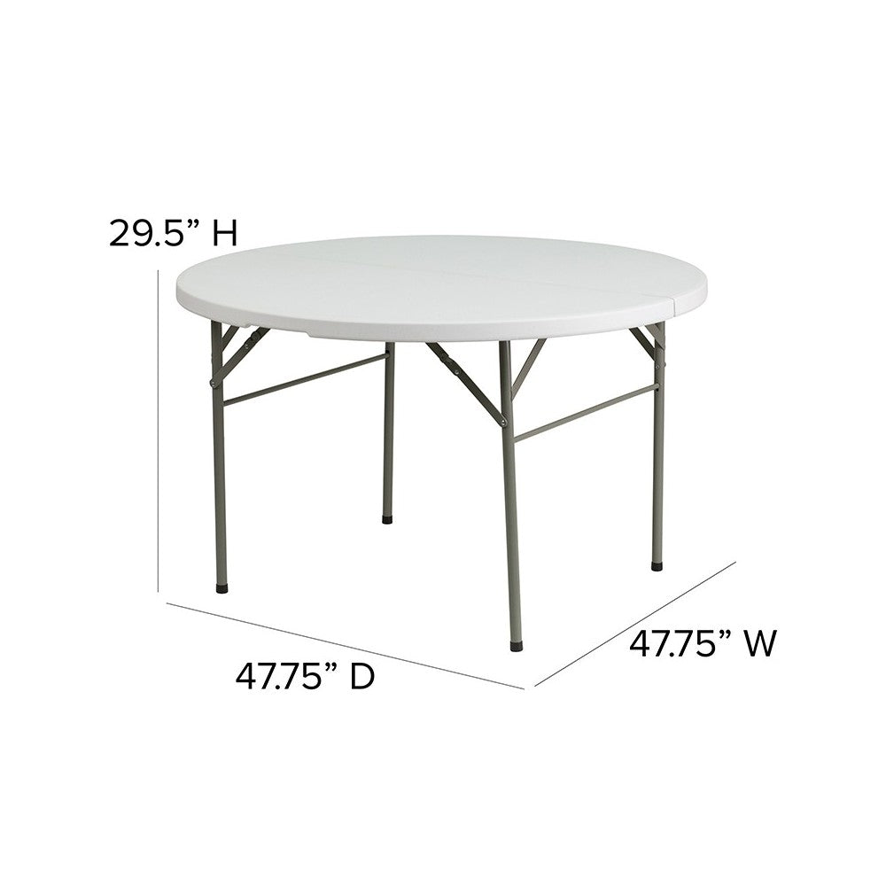 4-Foot Round Bi-Fold Granite White Plastic Banquet and Event Folding Table with Carrying Handle