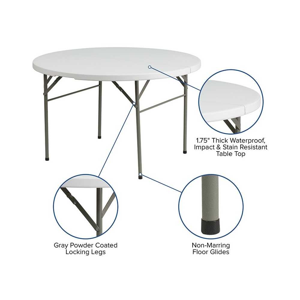 4-Foot Round Bi-Fold Granite White Plastic Banquet and Event Folding Table with Carrying Handle