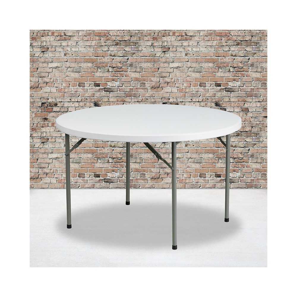 4-Foot Round Granite White Plastic Folding Table