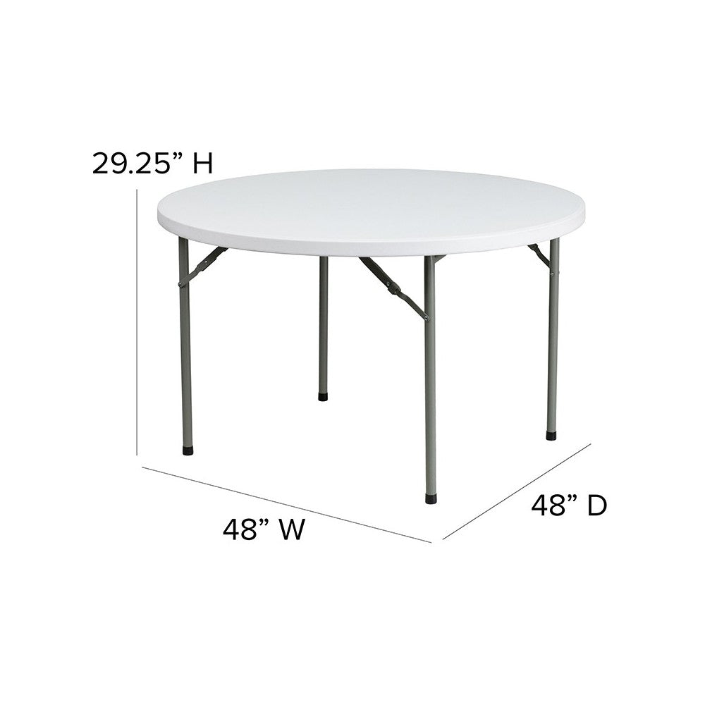 4-Foot Round Granite White Plastic Folding Table