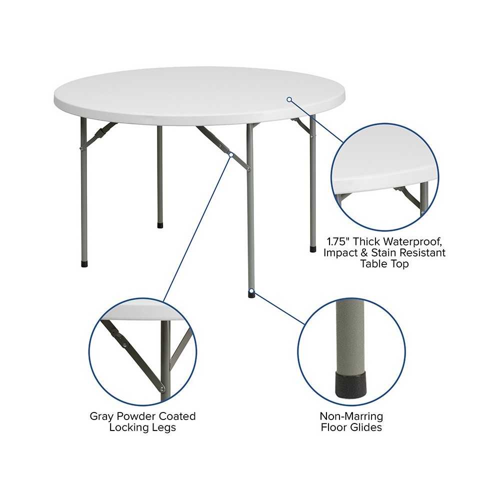 4-Foot Round Granite White Plastic Folding Table