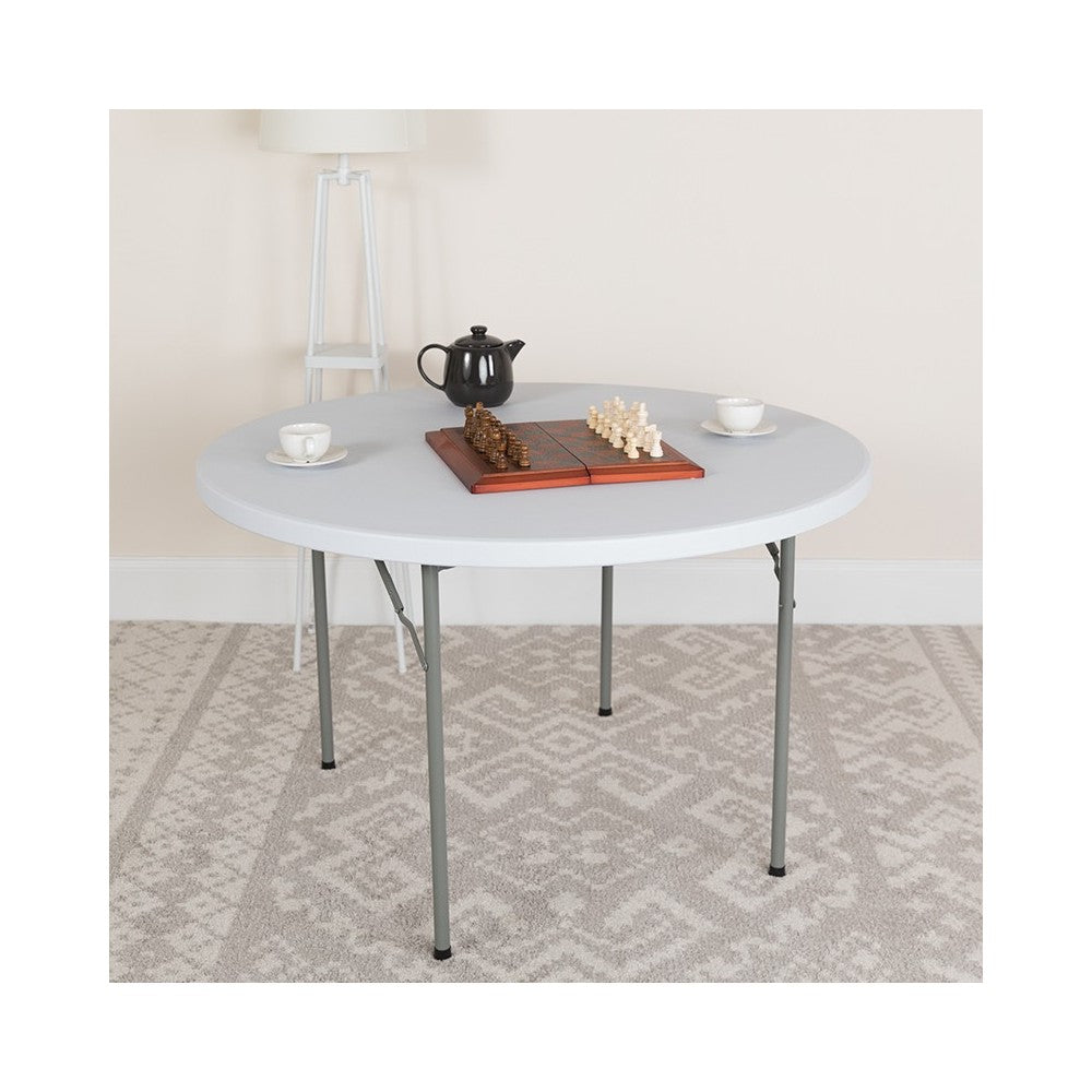 4-Foot Round Granite White Plastic Folding Table