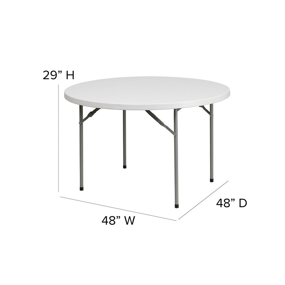 4-Foot Round Granite White Plastic Folding Table