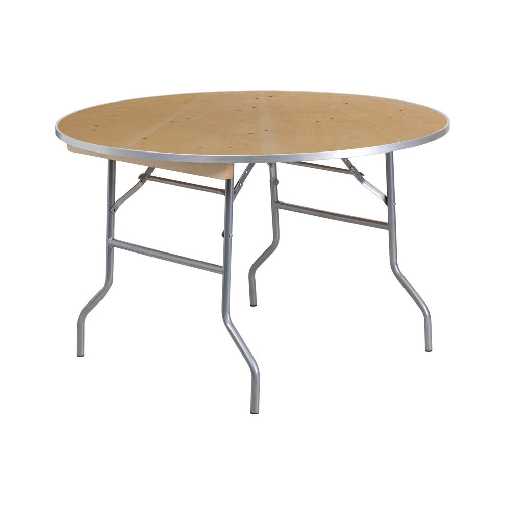 4-Foot Round HEAVY DUTY Birchwood Folding Banquet Table with METAL Edges