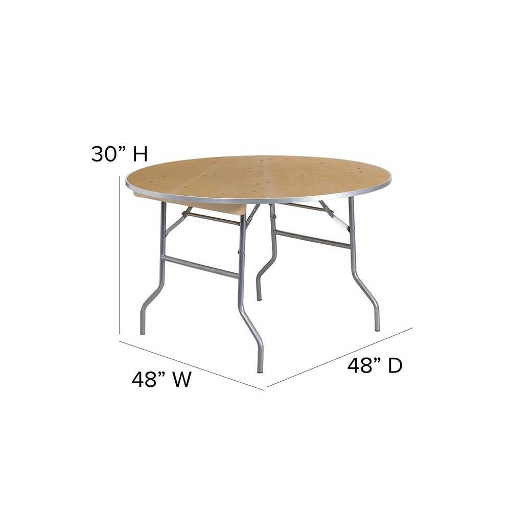 4-Foot Round HEAVY DUTY Birchwood Folding Banquet Table with METAL Edges