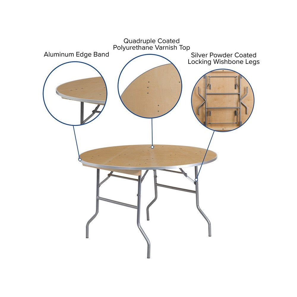 4-Foot Round HEAVY DUTY Birchwood Folding Banquet Table with METAL Edges