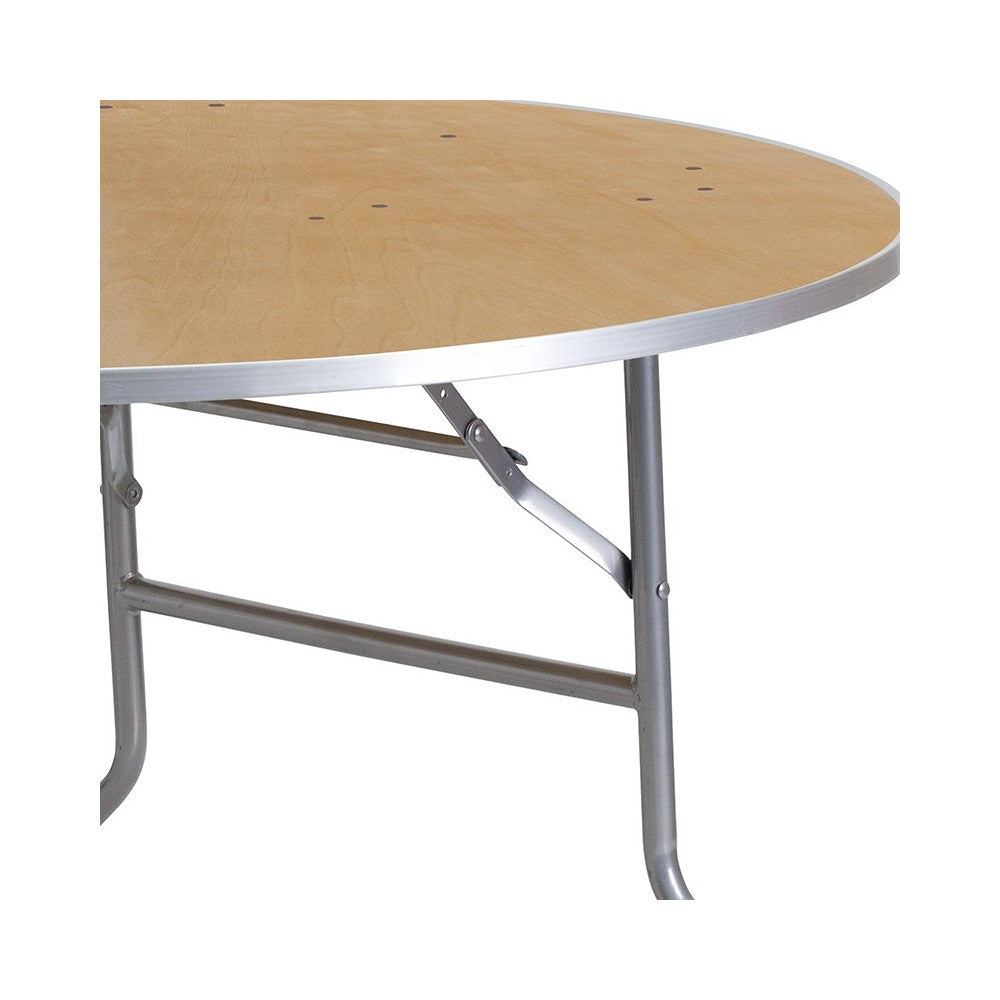 4-Foot Round HEAVY DUTY Birchwood Folding Banquet Table with METAL Edges