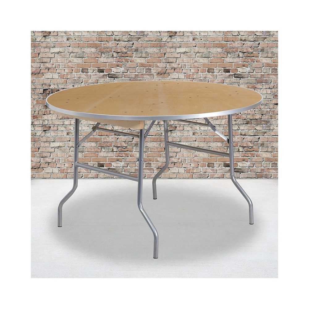 4-Foot Round HEAVY DUTY Birchwood Folding Banquet Table with METAL Edges