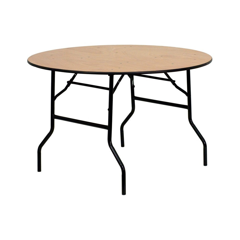 4-Foot Round Wood Folding Banquet Table with Clear Coated Finished Top