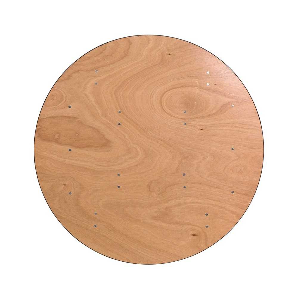 4-Foot Round Wood Folding Banquet Table with Clear Coated Finished Top