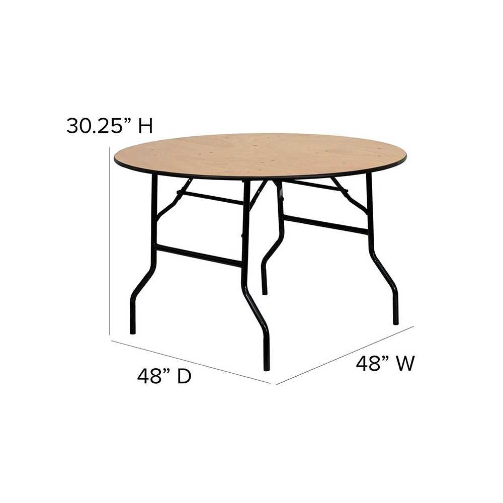 4-Foot Round Wood Folding Banquet Table with Clear Coated Finished Top