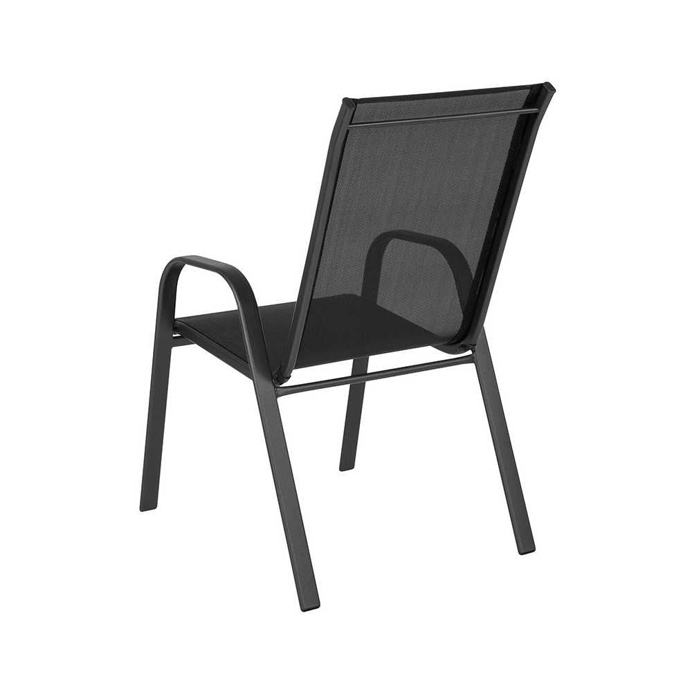 4 Pack Brazos Series Black Outdoor Stack Chair with Flex Comfort Material and Metal Frame