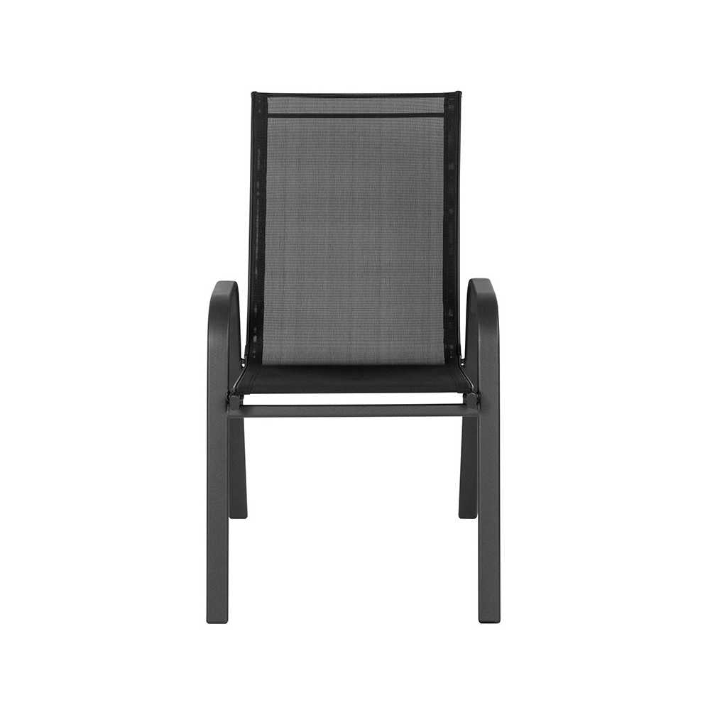 4 Pack Brazos Series Black Outdoor Stack Chair with Flex Comfort Material and Metal Frame