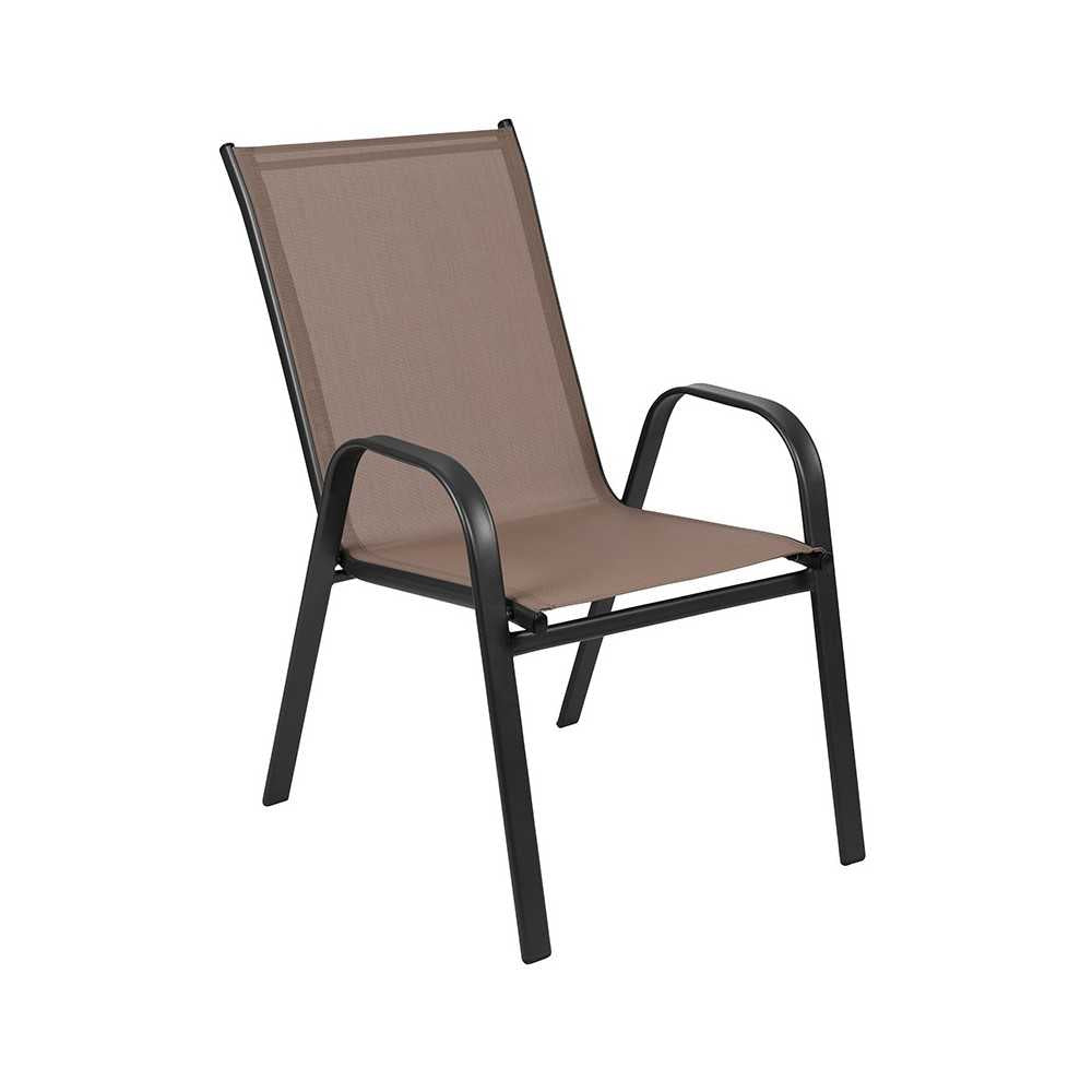 4 Pack Brazos Series Brown Outdoor Stack Chair with Flex Comfort Material and Metal Frame