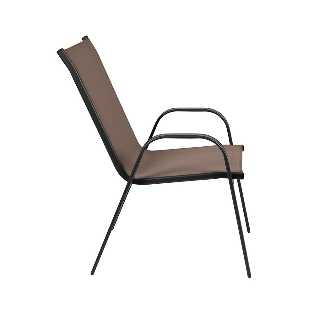 4 Pack Brazos Series Brown Outdoor Stack Chair with Flex Comfort Material and Metal Frame