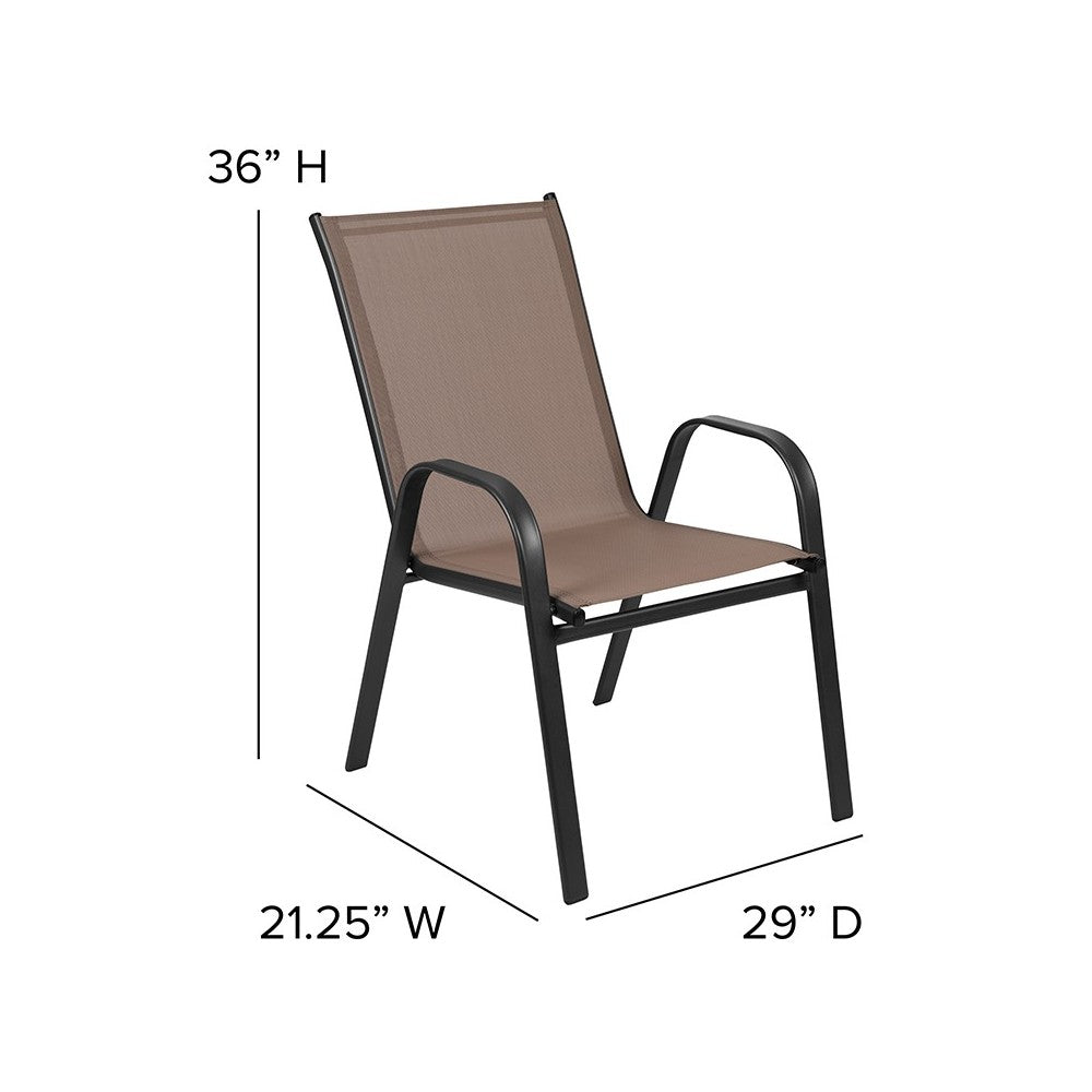 4 Pack Brazos Series Brown Outdoor Stack Chair with Flex Comfort Material and Metal Frame