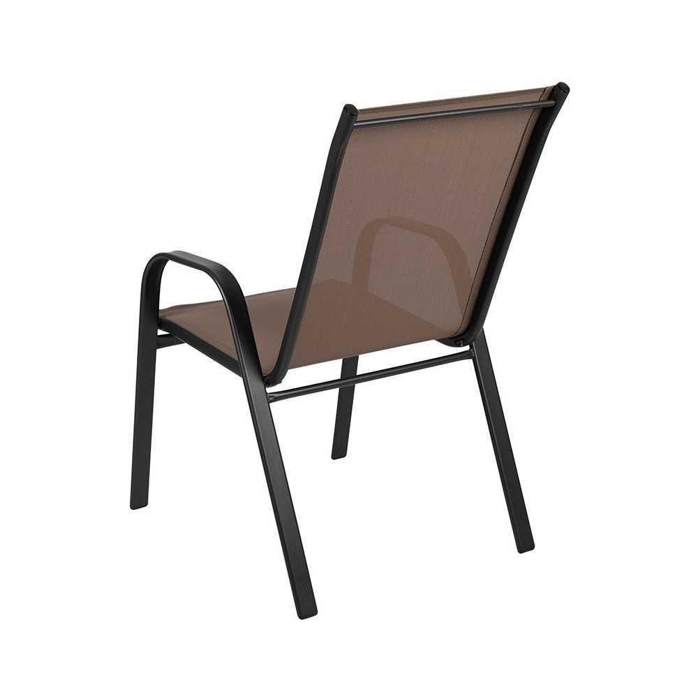 4 Pack Brazos Series Brown Outdoor Stack Chair with Flex Comfort Material and Metal Frame