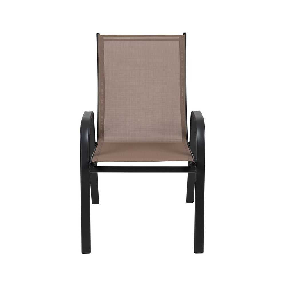 4 Pack Brazos Series Brown Outdoor Stack Chair with Flex Comfort Material and Metal Frame