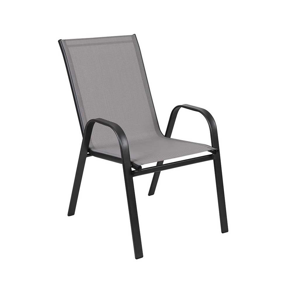 4 Pack Brazos Series Gray Outdoor Stack Chair with Flex Comfort Material and Metal Frame