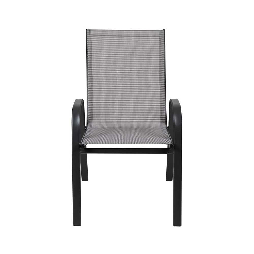 4 Pack Brazos Series Gray Outdoor Stack Chair with Flex Comfort Material and Metal Frame