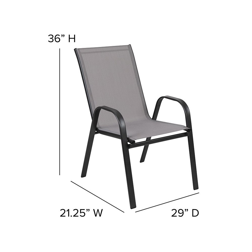 4 Pack Brazos Series Gray Outdoor Stack Chair with Flex Comfort Material and Metal Frame