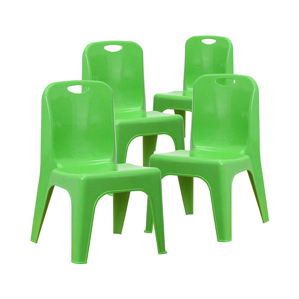 4 Pack Green Plastic Stackable School Chair with Carrying Handle and 11'' Seat Height