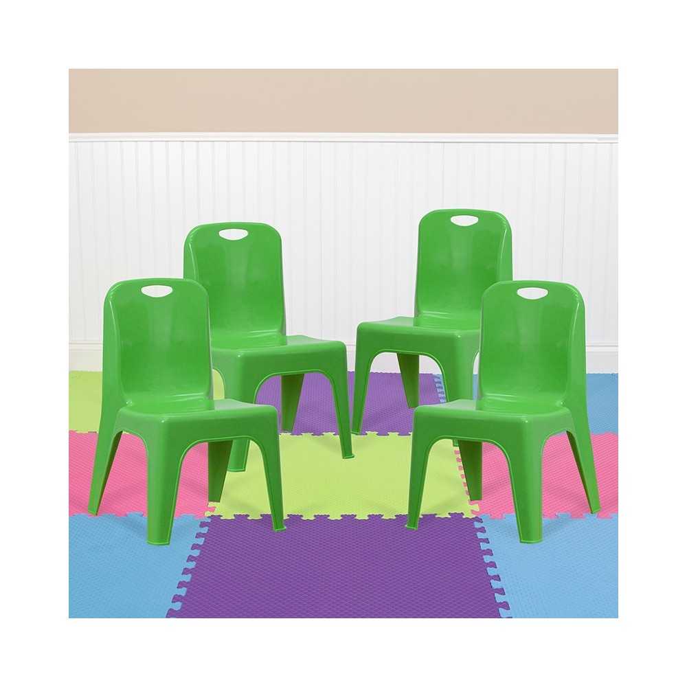 4 Pack Green Plastic Stackable School Chair with Carrying Handle and 11'' Seat Height