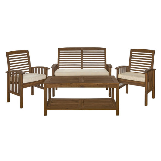 4-Piece Acacia Wood Outdoor Patio Conversation Set with Cushions - Dark Brown