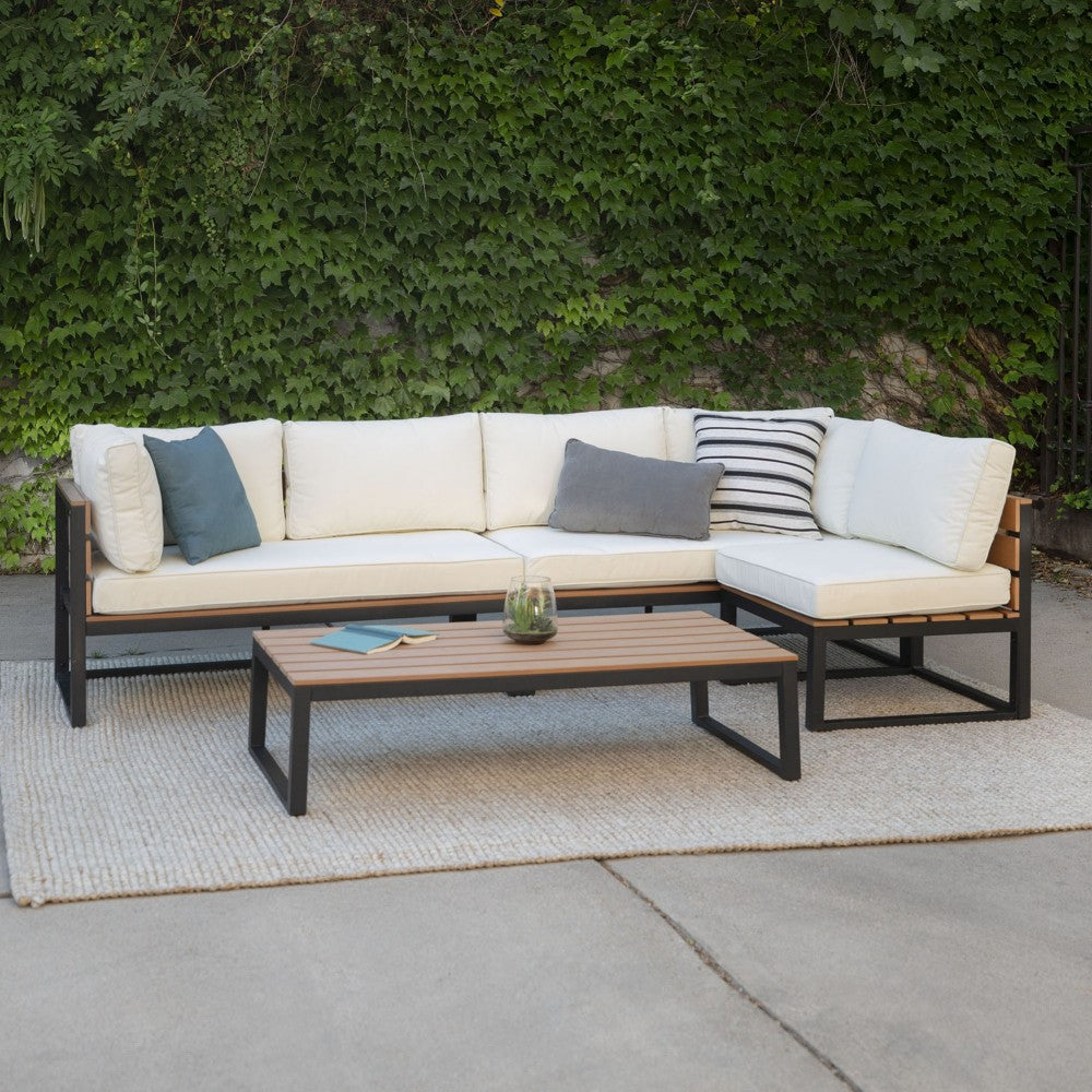 4-Piece Aluminum Outdoor Patio Conversation Set with Cushions - Natural