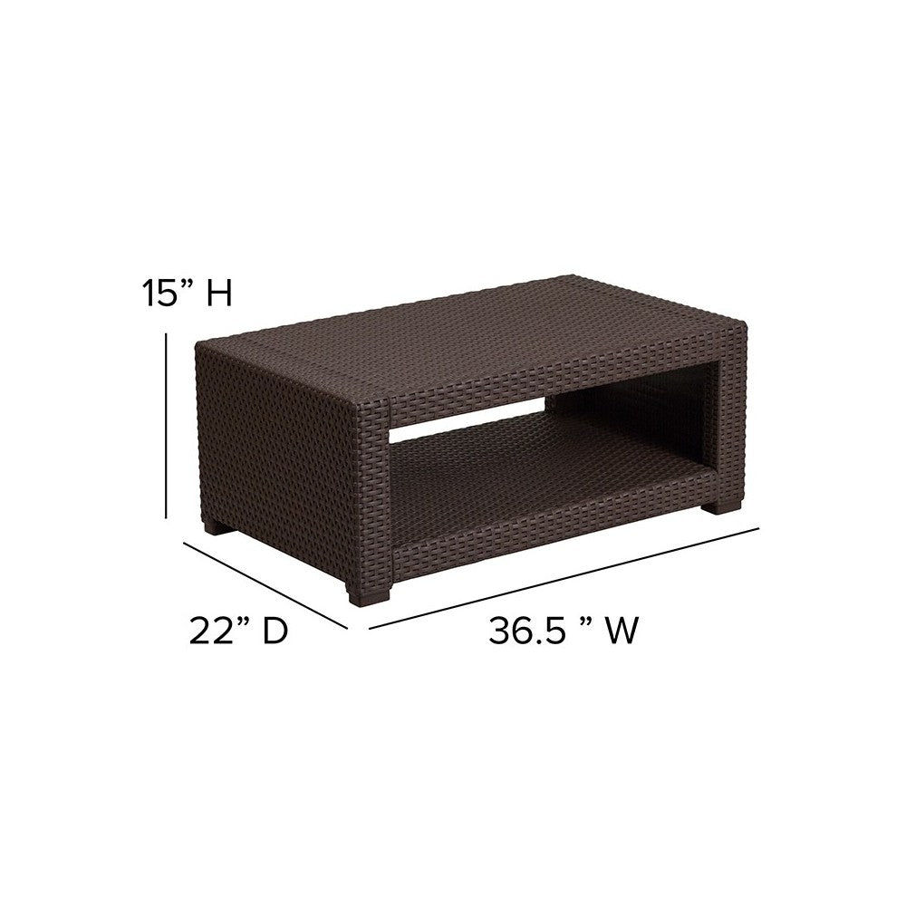 4 Piece Outdoor Faux Rattan Chair, Sofa and Table Set in Chocolate Brown