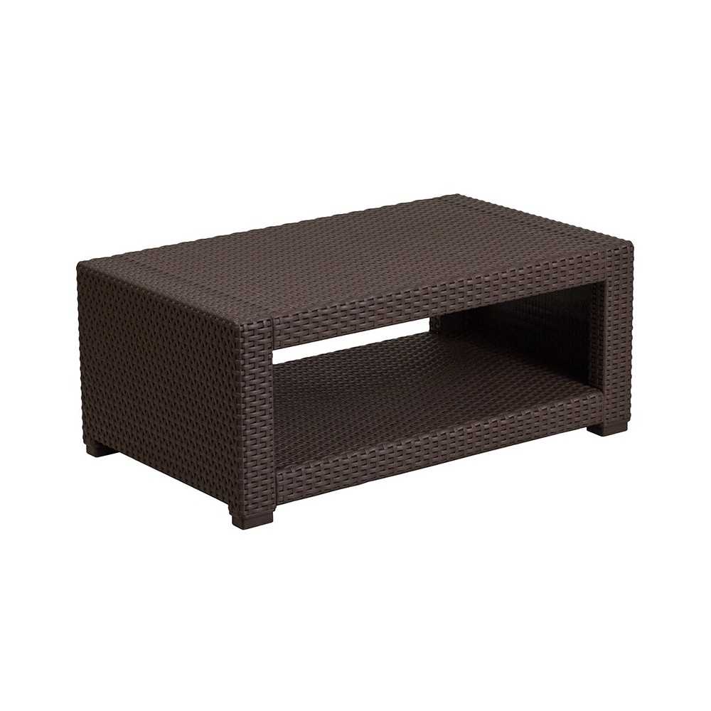 4 Piece Outdoor Faux Rattan Chair, Sofa and Table Set in Chocolate Brown