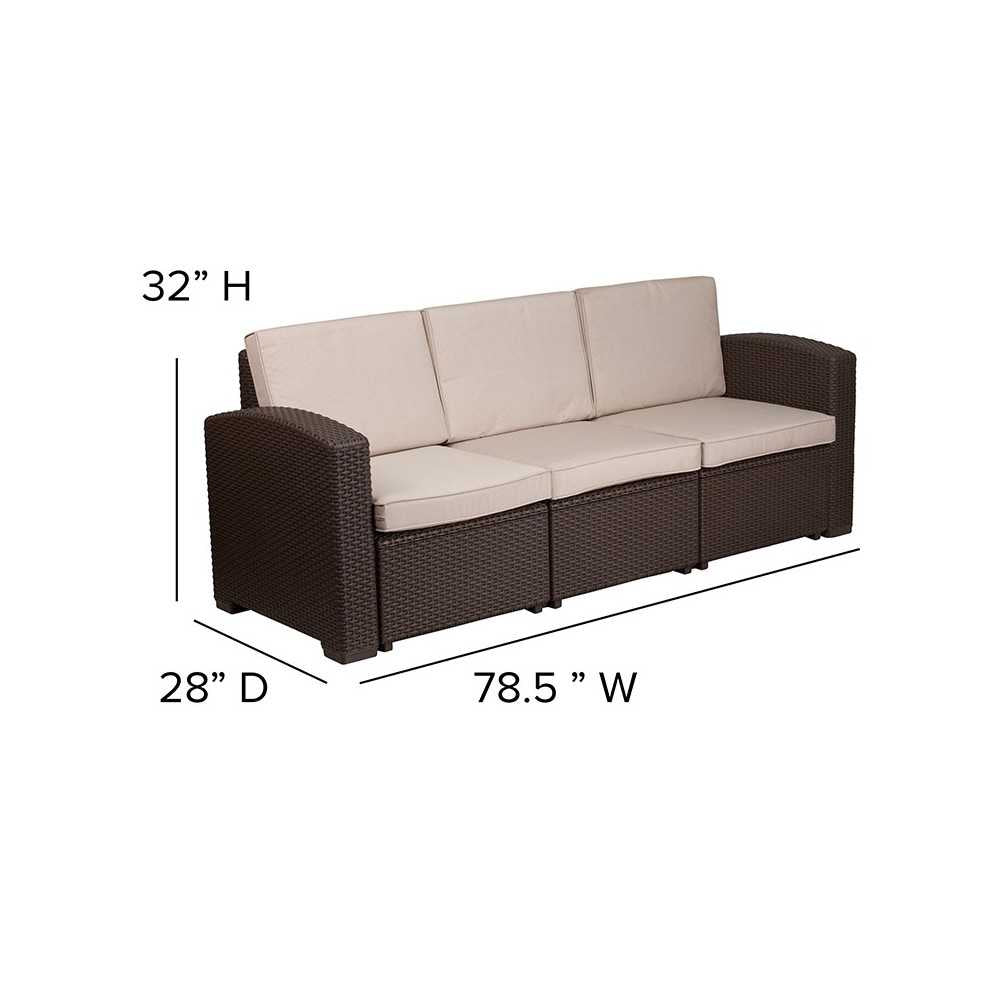 4 Piece Outdoor Faux Rattan Chair, Sofa and Table Set in Chocolate Brown